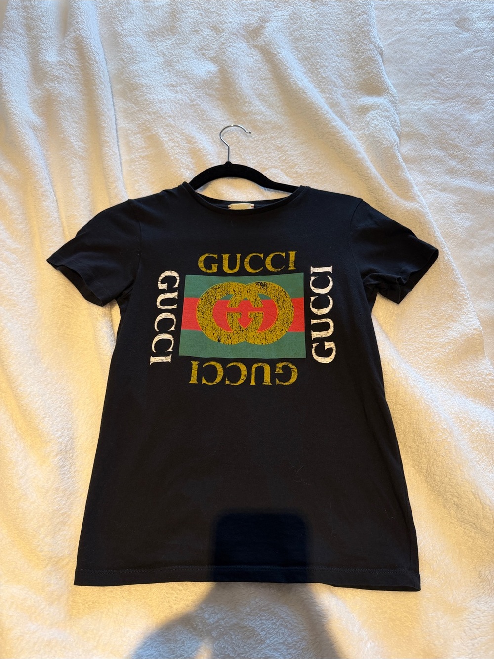 Gucci Black Tee with Red and Green Logo